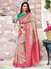 Pink Colour Latest Fancy Wedding Wear Heavy Thread Zari And Cord Embroidery Tassels Printed Weaved Silk Saree Collection 13507